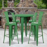 Flash Furniture CH-51090BH-4-30CAFE-GN-GG 30" Round Metal Bar Table Set in Green